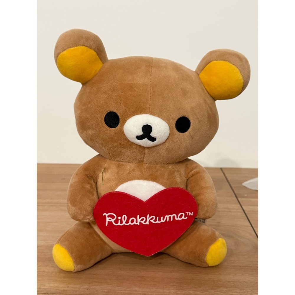 Rilakkuma San-X Brown Plush Bear Holding Red Heart 14 Inch Stuffed Toy